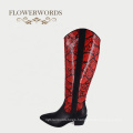 2019 Women Cowboy Knee High boots Red Snakeskin Print Sexy A134 Ladies Women Winter Long Boots Shoes